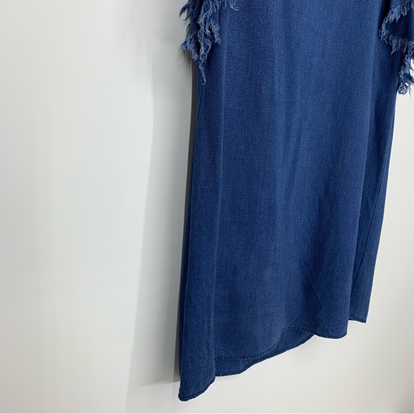 Philosophy Dark Blue Rayon Tencel Fringe Short Sleeve Boho Dress Size Medium - Picture 4 of 15